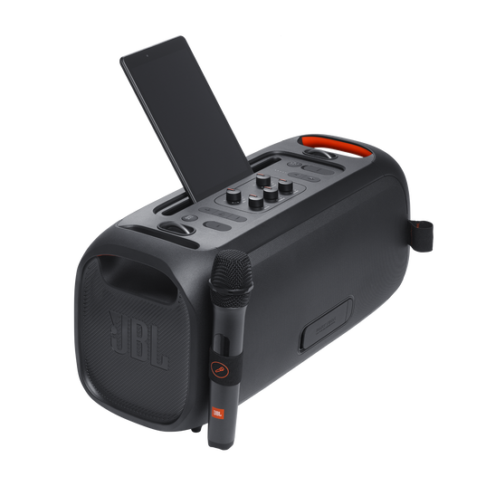 JBL PartyBox On-the-Go Essential - Black - Portable party speaker with built-in lights and wireless mic - Detailshot 4