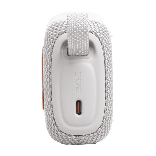 JBL Go 5 - White - Ultra-portable waterproof and drop-proof speaker with JBL legendary sound and ambient edge lighting - Left