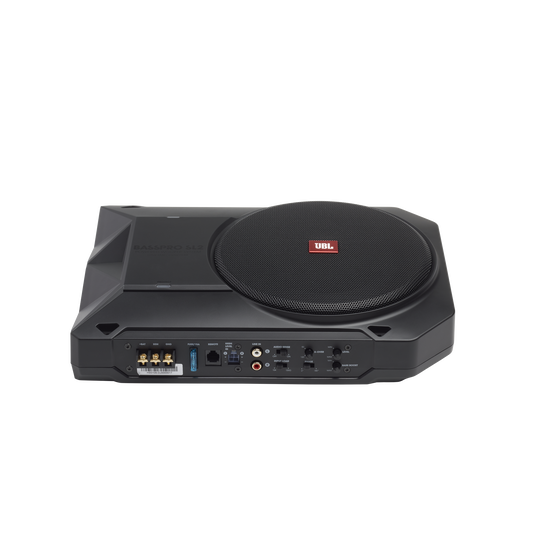 BassPro SL2 - Black - Add high-performance bass with a low-profile woofer enclosure - Self-Powered, 8" (200mm) low-profile  under seat subwoofer system - Detailshot 1