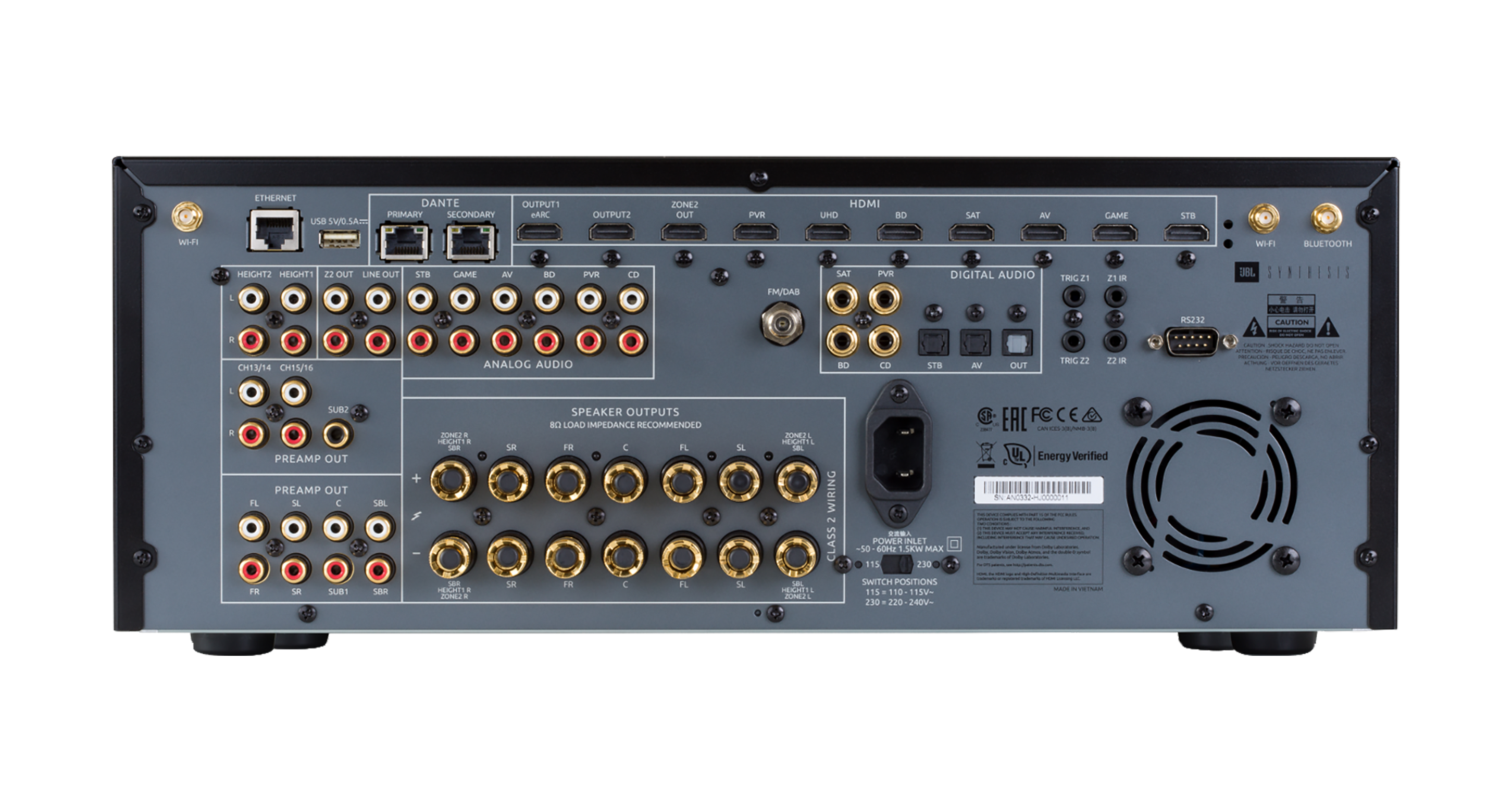 Class G Amplification 7 x 100WPC into 8 ohms, 140WPC into 4 ohms Plus RCA Analog Outputs