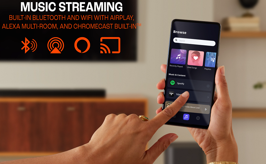 內建 Wi-Fi 與 AirPlay、Alexa Multi-Room Music 和 Chromecast built-in™
