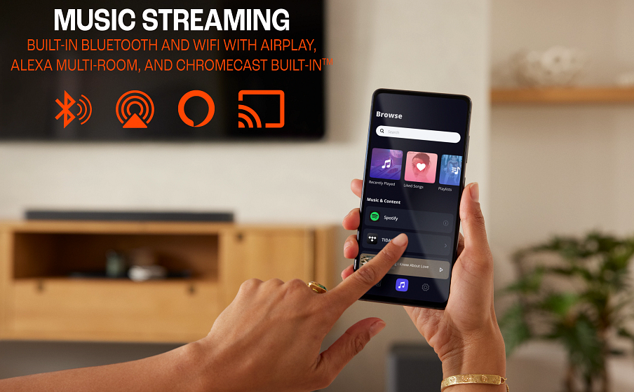內建 Wi-Fi 與 AirPlay、Alexa Multi-Room Music 和 Chromecast built-in&trade;
